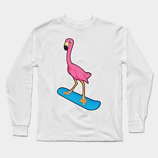 Flamingo as Snowboarder with Snowbaord Long Sleeve T-Shirt